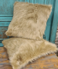 Luxury plain beige faux fur cushion covers