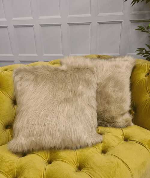 Luxury plain beige faux fur sofa cushions