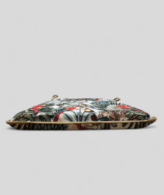 Extra thick tapered seat pads in a modern rainforest design on a beige tapestry fabric base