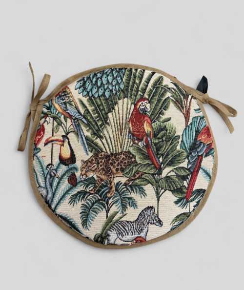 Round Bistro Natural Rainforest Tapestry Seat Pads