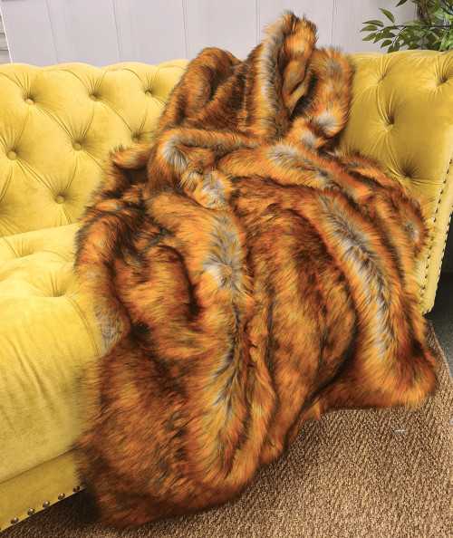 Modern long haired extra large faux fur sofa throw