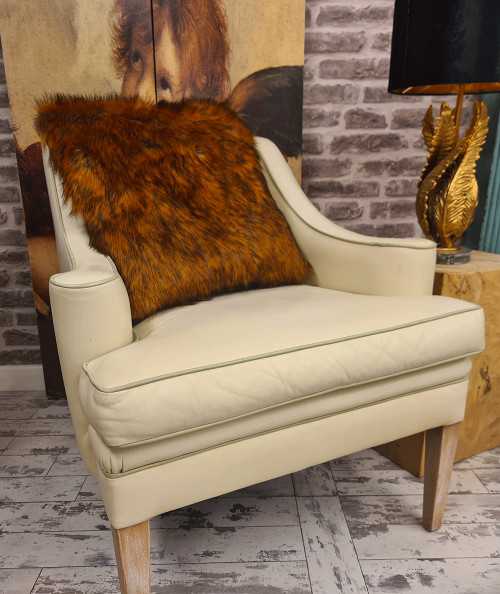 Gingery brown faux fur square cushions