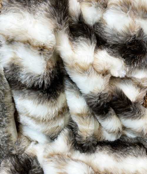 White and brown striped faux fur runner