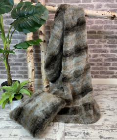 Grey striped faux fur bed runner