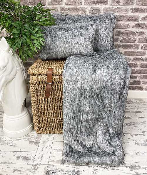 Grey Squirrel Faux Fur Bed Runner