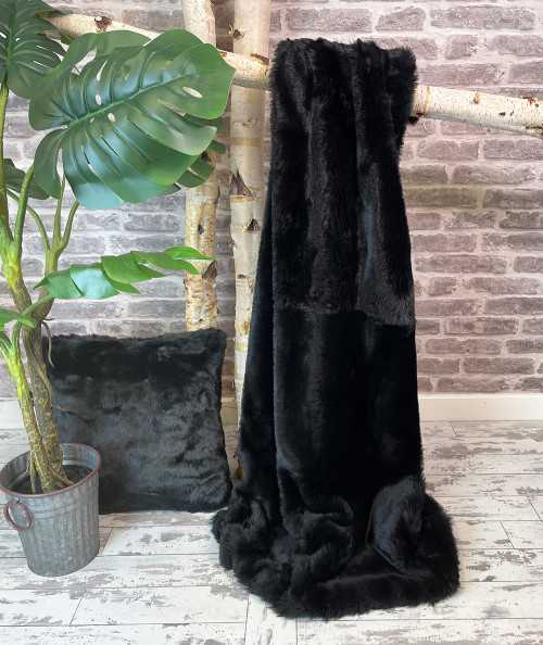 Plain Black Faux Fur Bed Runner
