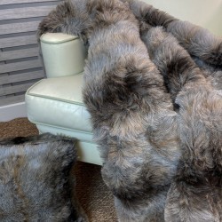 Grey Striped Faux Fur Throw | Fake Fur Throw Ashford Grey Brown