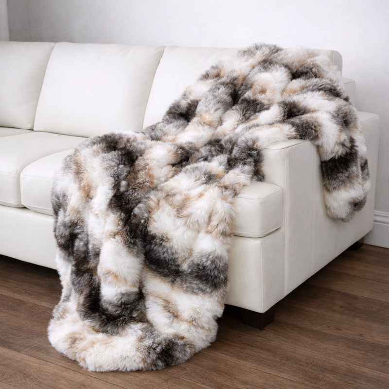 White Striped Fur Throw | Ashford White Faux Fur Throw | Faux Pelt Blanket