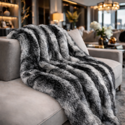 Black Striped Faux Fur Blanket | Ashford Black Faux Fur Throw