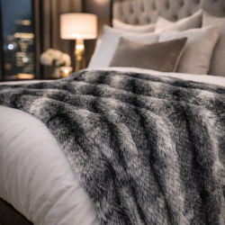 Black Striped Faux Fur Blanket | Ashford Black Faux Fur Throw