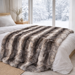 Dark Chinchilla Faux Fur Throw | Luxurious Patterned Fur Blanket Throw