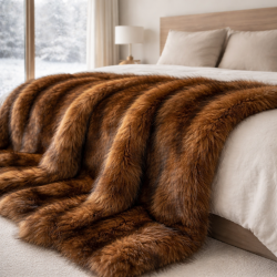 Fox Fur Faux Throw Blanket | Long Hair Brown Fur Throw | Tamarin