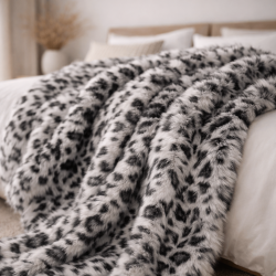 Grey Leopard Faux Fur Throw | Large Fur Throw | Animal Bed Throw