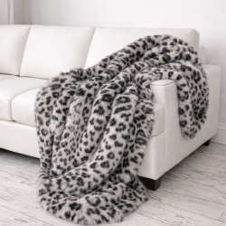Grey Leopard Faux Fur Throw | Large Fur Throw | Animal Bed Throw