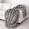 Leopard Print Faux Fur Throw | Animal Print Fur Throw | Grey Ocelot