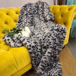 Grey Leopard Faux Fur Throw | Large Fur Throw | Animal Bed Throw