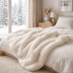 Cream Kunstfell-Decke | Fake Fur Decke Chelsea Cream