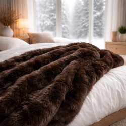 Plaid en fausse fourrure marron bison | Grands couvre-lits et jetés de canapé en fausse fourrure