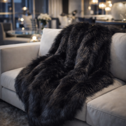 Black Angus Faux Fur Throw | Large Black Faux Fur Bedspread and Blankets