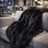 Black Angus Faux Fur Throw | Large Black Faux Fur Bedspread and Blankets
