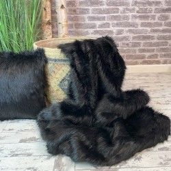Black Angus Faux Fur Throw | Large Black Faux Fur Bedspread and Blankets