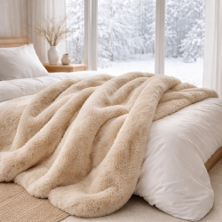 Couverture en fausse fourrure Richmond Almond | Grande couverture en fausse fourrure | Couvre-lit beige