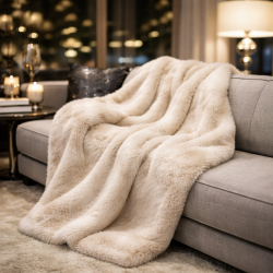 Richmond Almond Fur Throw | Large Faux Fur Blanket | Beige Bedspread