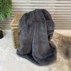 Gray Faux Fur Throw | Grey Fur Blanket | Chelsea Dark Grey Throw