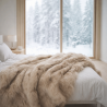 Camel Faux Fur Throw | Beige Faux Fur Bedspread | Long Haired Fur Throw