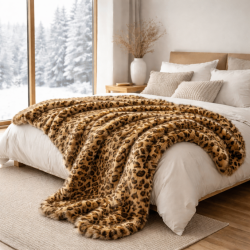 Leopard Print Faux Fur Throw | Animal Print Fur Throw |  Gold Leopard Throw
