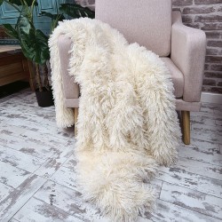 Angora-Felldecke | Kunstschaffell-Wurfdecke | Cremefarbene Felldecke