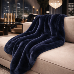 Richmond Navy Faux Fur Throw | Navy Blue Faux Fur Throw | Blue Blanket