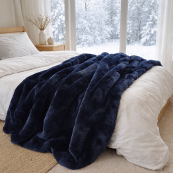 Richmond Navy Faux Fur Throw | Navy Blue Faux Fur Throw | Blue Blanket