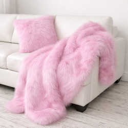 Bubble-gum Faux Fur Throw | Modern Pink Faux Fur Throws and Blankets