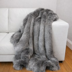 Opossum Stripe Faux Fur Throws | Grey Fur Bedspreads |Striped Blankets