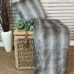 Striped Faux Fur Throws | Grey Fur Bedspreads | Striped Blankets
