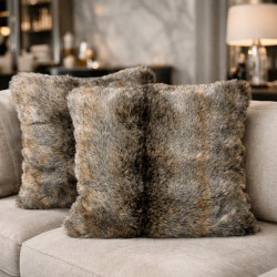 Striped Faux Fur Cushions | Gray Fake Fur Cushions | Fur Sofa Cushions