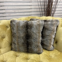 Striped Faux Fur Cushions | Gray Fake Fur Cushions | Fur Sofa Cushions