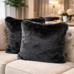 Black Faux Fur Cushion | Black Cushion Covers | Black Fur Pillows