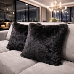 Housses de coussin en fausse fourrure Panthère Noire | Coussins en fourrure noire | Oreillers