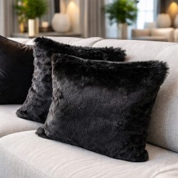 Schwarzes Kunstfellkissen | Schwarze Kissenbezüge | Schwarze Fellkissen