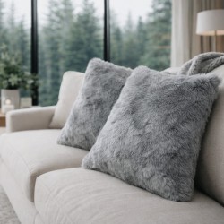 Grey Faux Fur Cushions | Grey Cushions | Aspen Grey Fur Scatter Cushions