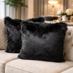 Black Faux Fur Cushions | Black Sofa Cushions | Black Fur Pillows