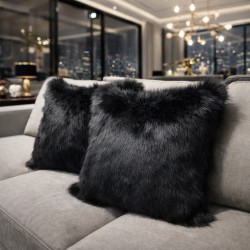 Faux Fur Cushion Black Bear | Black Fur Pillow | Black Fur Cushions