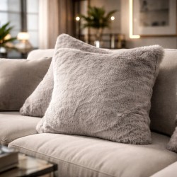 Coussin en fausse fourrure Richmond Taupe | Oreiller en fourrure taupe | Housse gris clair