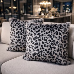 Grey Leopard Faux Fur Cushion | Animal Print Fur Pillow, Cushion Cover