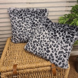 Grey Leopard Faux Fur Cushion | Animal Print Fur Pillow, Cushion Cover