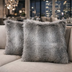 Marmoset Stripe Faux Fur Cushion | Grey Fur Pillow | Striped Fur Cushion