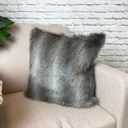 Marmoset Stripe Faux Fur Cushion | Grey Fur Pillow | Striped Fur Cushion