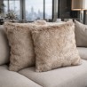 Tundra Wolf Faux Fur Cushions | Long-Haired Beige Faux Fur Cushions |